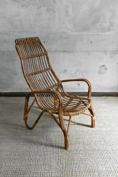 Pair of High back bamboo armchairs 1960s