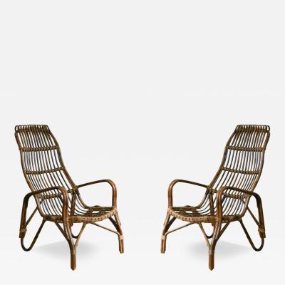 Pair of High back bamboo armchairs 1960s