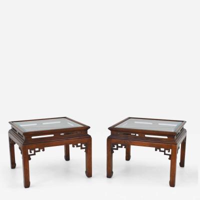 Pair of Hollywood Regency Asian Inspired Wooden Side Tables