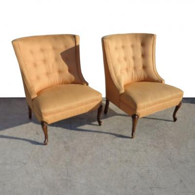 Pair of Hollywood Regency Button Tufted Slipper Chairs