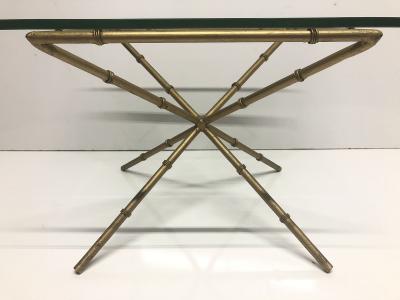 Pair of Hollywood Regency Faux Bamboo Glass Top Side Tables
