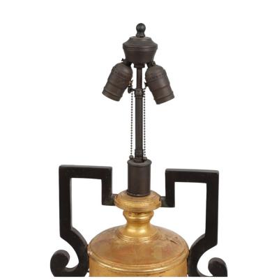 Pair of Hollywood Regency Giltwood Ebony Urn Form Table Lamps