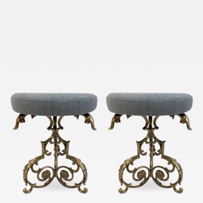 Pair of Hollywood Regency Gold Metal Floral Stools