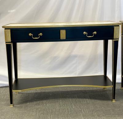 Pair of Hollywood Regency Neoclassical Ebony Console Tables Manner Jansen