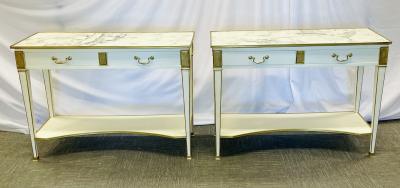 Pair of Hollywood Regency Neoclassical White Sofa Console Tables Maison Jansen