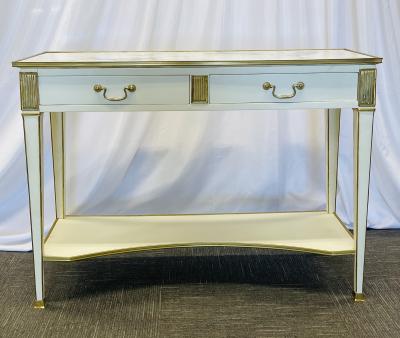 Pair of Hollywood Regency Neoclassical White Sofa Console Tables Maison Jansen