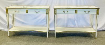 Pair of Hollywood Regency Neoclassical White Sofa Console Tables Maison Jansen