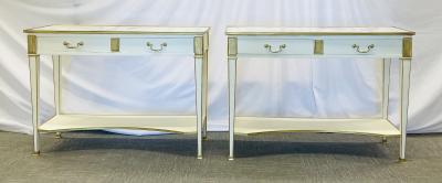 Pair of Hollywood Regency Neoclassical White Sofa Console Tables Maison Jansen