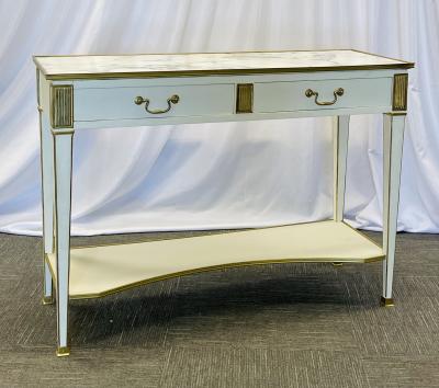 Pair of Hollywood Regency Neoclassical White Sofa Console Tables Maison Jansen