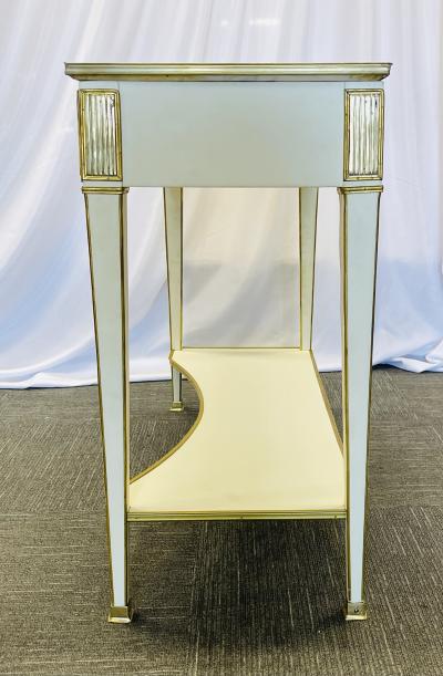 Pair of Hollywood Regency Neoclassical White Sofa Console Tables Maison Jansen