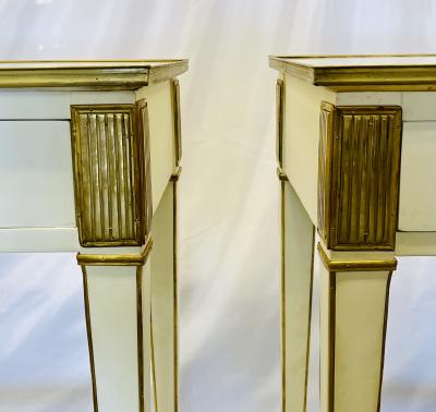 Pair of Hollywood Regency Neoclassical White Sofa Console Tables Maison Jansen