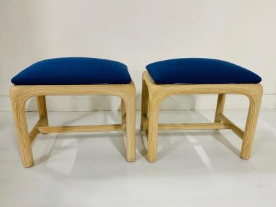 Pair of Hollywood Regency Reed Upholstered Benches