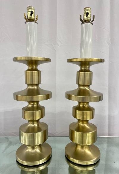 Pair of Hollywood Regency Solid Brass Table Desk Lamps Candlestick Modern