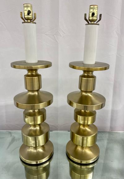 Pair of Hollywood Regency Solid Brass Table Desk Lamps Candlestick Modern