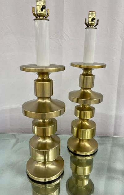 Pair of Hollywood Regency Solid Brass Table Desk Lamps Candlestick Modern