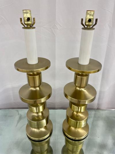 Pair of Hollywood Regency Solid Brass Table Desk Lamps Candlestick Modern