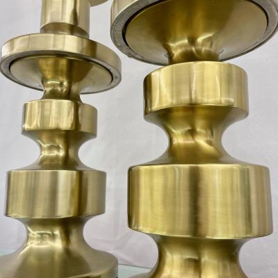 Pair of Hollywood Regency Solid Brass Table Desk Lamps Candlestick Modern