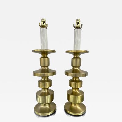 Pair of Hollywood Regency Solid Brass Table Desk Lamps Candlestick Modern