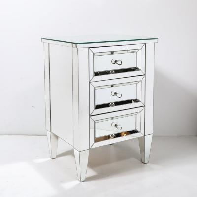 Pair of Hollywood Regency Style Custom Mirrored Nightstands with Three Drawers
