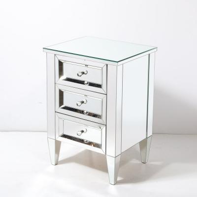 Pair of Hollywood Regency Style Custom Mirrored Nightstands with Three Drawers