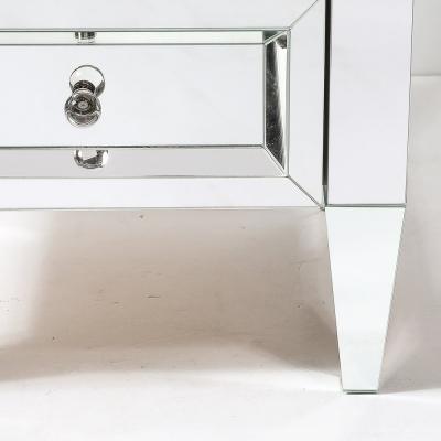 Pair of Hollywood Regency Style Custom Mirrored Nightstands with Three Drawers