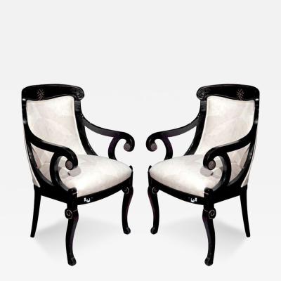 Pair of Hollywood Regency Style Ebonized Armchairs