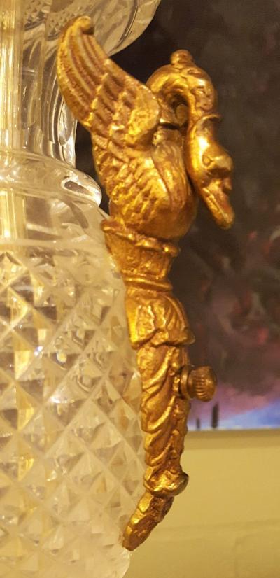 Pair of Hollywood Regency Style Fine Glass Lamps with Swan Handles