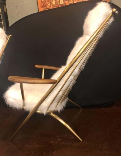 Pair of Hollywood Regency Style Fur Lounge or Chaise Chairs and Ottomans