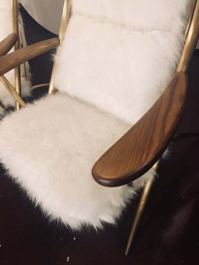 Pair of Hollywood Regency Style Fur Lounge or Chaise Chairs and Ottomans