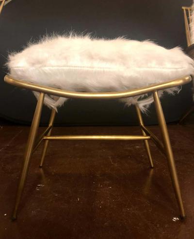 Pair of Hollywood Regency Style Fur Lounge or Chaise Chairs and Ottomans