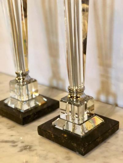 Pair of Hollywood Regency Style Glass and Chrome Table Lamps