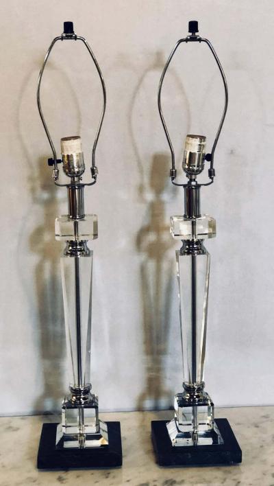 Pair of Hollywood Regency Style Glass and Chrome Table Lamps