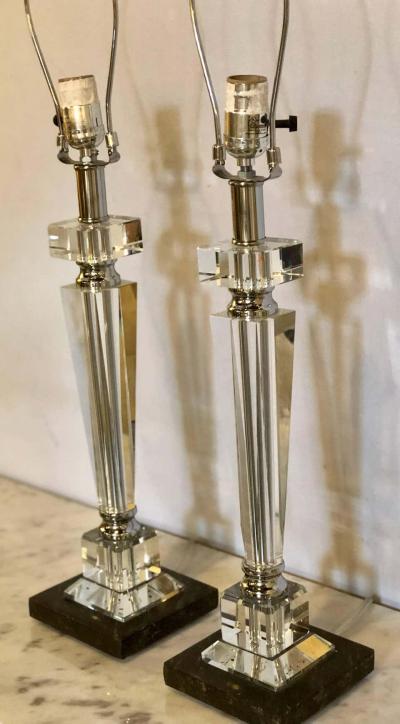 Pair of Hollywood Regency Style Glass and Chrome Table Lamps