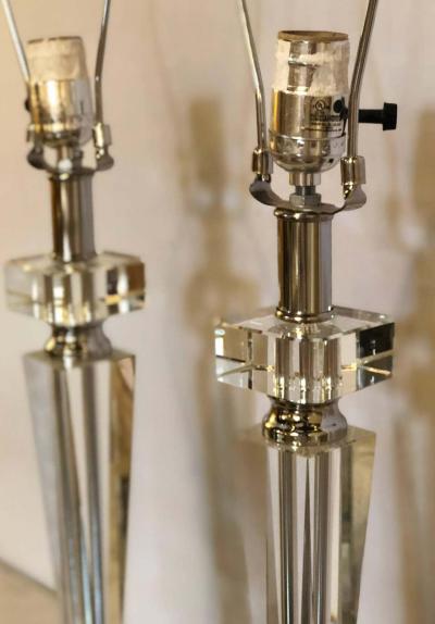 Pair of Hollywood Regency Style Glass and Chrome Table Lamps