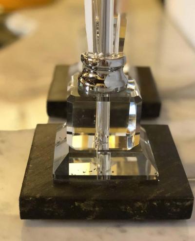 Pair of Hollywood Regency Style Glass and Chrome Table Lamps