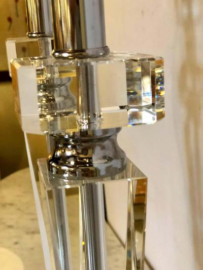 Pair of Hollywood Regency Style Glass and Chrome Table Lamps