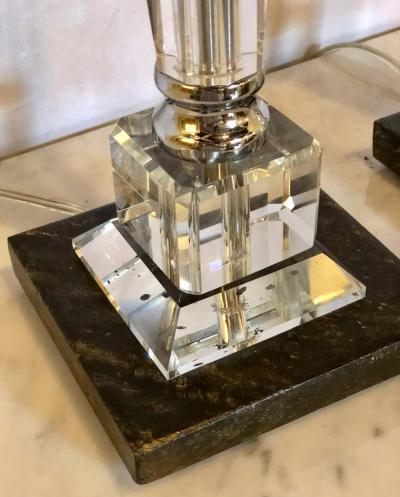 Pair of Hollywood Regency Style Glass and Chrome Table Lamps