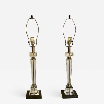 Pair of Hollywood Regency Style Glass and Chrome Table Lamps
