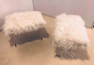 Pair of Hollywood Regency Style Lucite X Form Base Benches