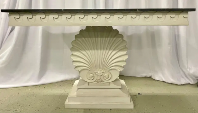 Pair of Hollywood Regency Style Shell From Console Tables Faux Marble Top