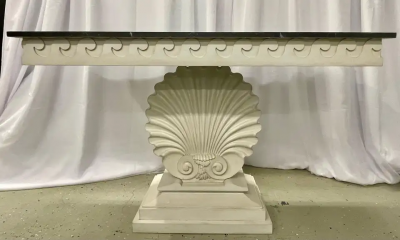 Pair of Hollywood Regency Style Shell From Console Tables Faux Marble Top