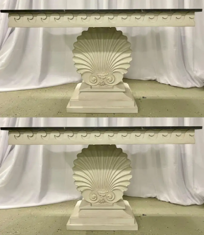 Pair of Hollywood Regency Style Shell From Console Tables Faux Marble Top