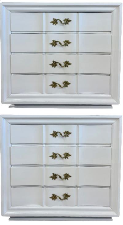 Pair of Hollywood Regency Style White Lacquered Dressers or Commode Chest