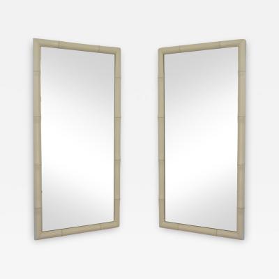 Pair of Hollywood Regency White Lacquered Faux Bamboo Wood Wall Mirrors