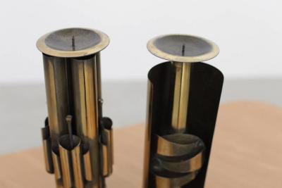 Pair of Huge Brutalist Candle Holders in Brass