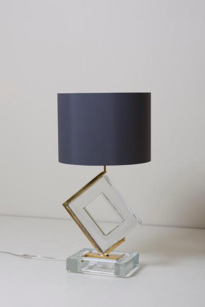 Pair of Huge Clear Murano Glass and Brass Table Lamps