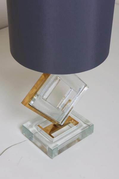 Pair of Huge Clear Murano Glass and Brass Table Lamps