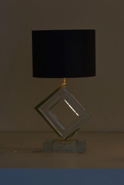 Pair of Huge Clear Murano Glass and Brass Table Lamps