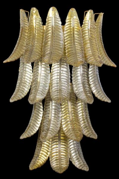 Pair of Huge Italian Gold Ferns Murano Glass Wall Sconces