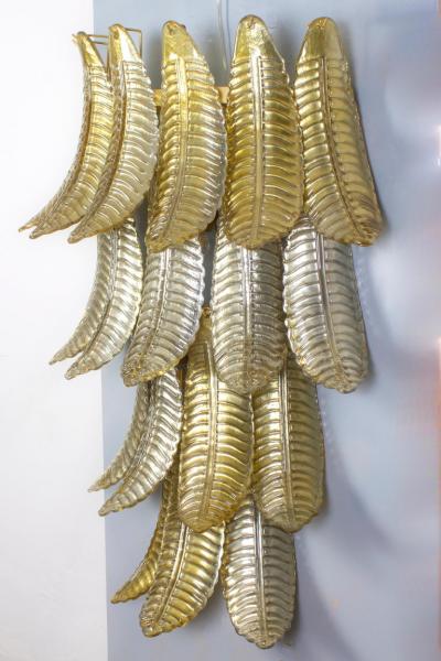 Pair of Huge Italian Gold Ferns Murano Glass Wall Sconces